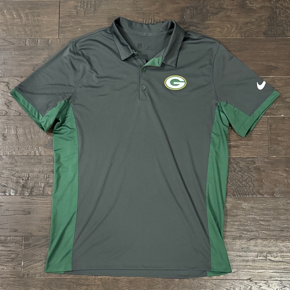 Nike Dri-Fit NFL Team Apparel Green Bay Packers Men's Polo Size Large Gray/Green